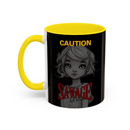 Caution, Savage Black Accent Mug by cypherpunkgear.com