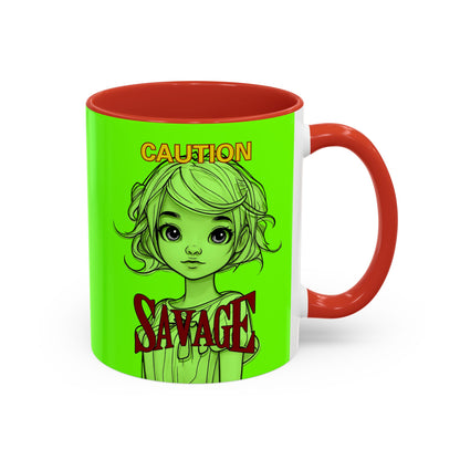 Caution, Savage Light Green Accent Mug by cypherpunkgear.com