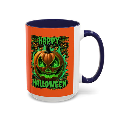 Happy Halloween Green Jack Orange Accent Mug by CreepyCrafts.boo