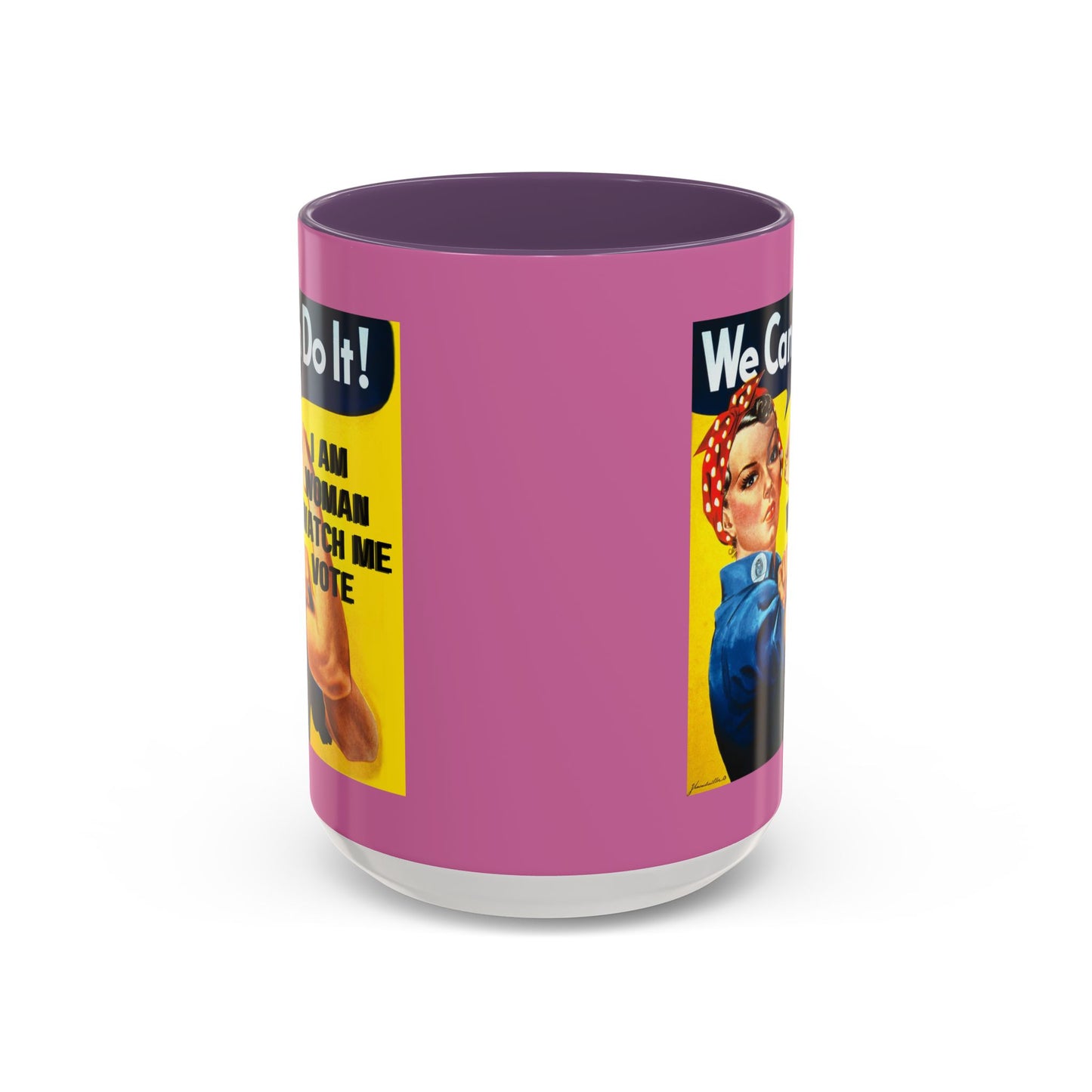 I Am Woman Watch Me Vote Rosie Pink Accent Mug by cypherpunkgear.com