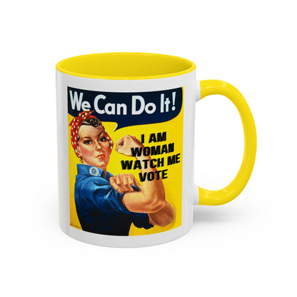 I Am Woman Watch Me Vote Rosie White Accent Mug by cypherpunkgear.com
