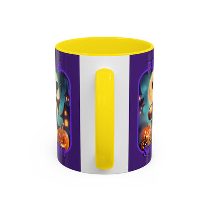 Blessed Samhain Little Witch Purple font Purple Accent Mug by CreepyCrafts.boo