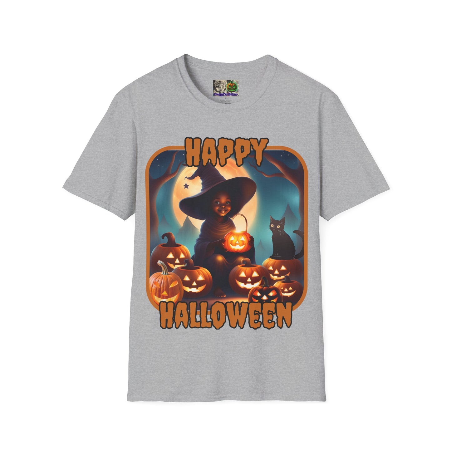 Happy Halloween Cute Witch Orange font, Light colors, Unisex T-Shirt by CreepyCrafts.boo