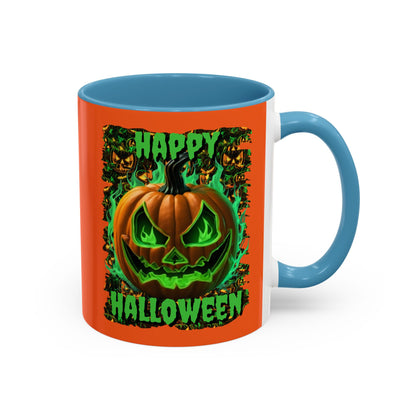 Happy Halloween Green Jack Orange Accent Mug by CreepyCrafts.boo