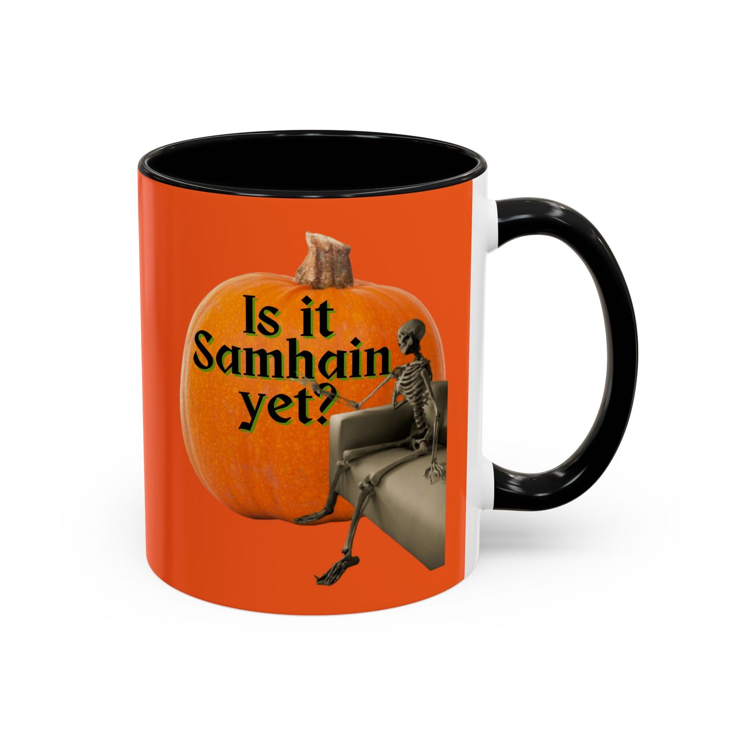 Is It Samhain Yet? Skeleton's Giant Pumpkin Orange Accent Mug by CreepyCrafts.boo