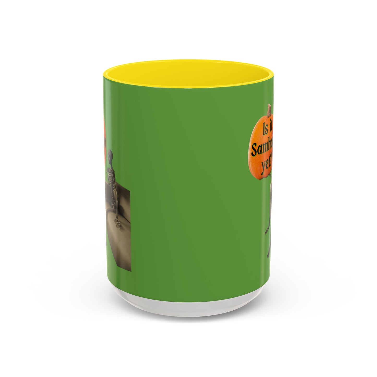Is it Samhain yet? Skeleton's Pumpkin Green Accent Mug by CreepyCrafts.boo