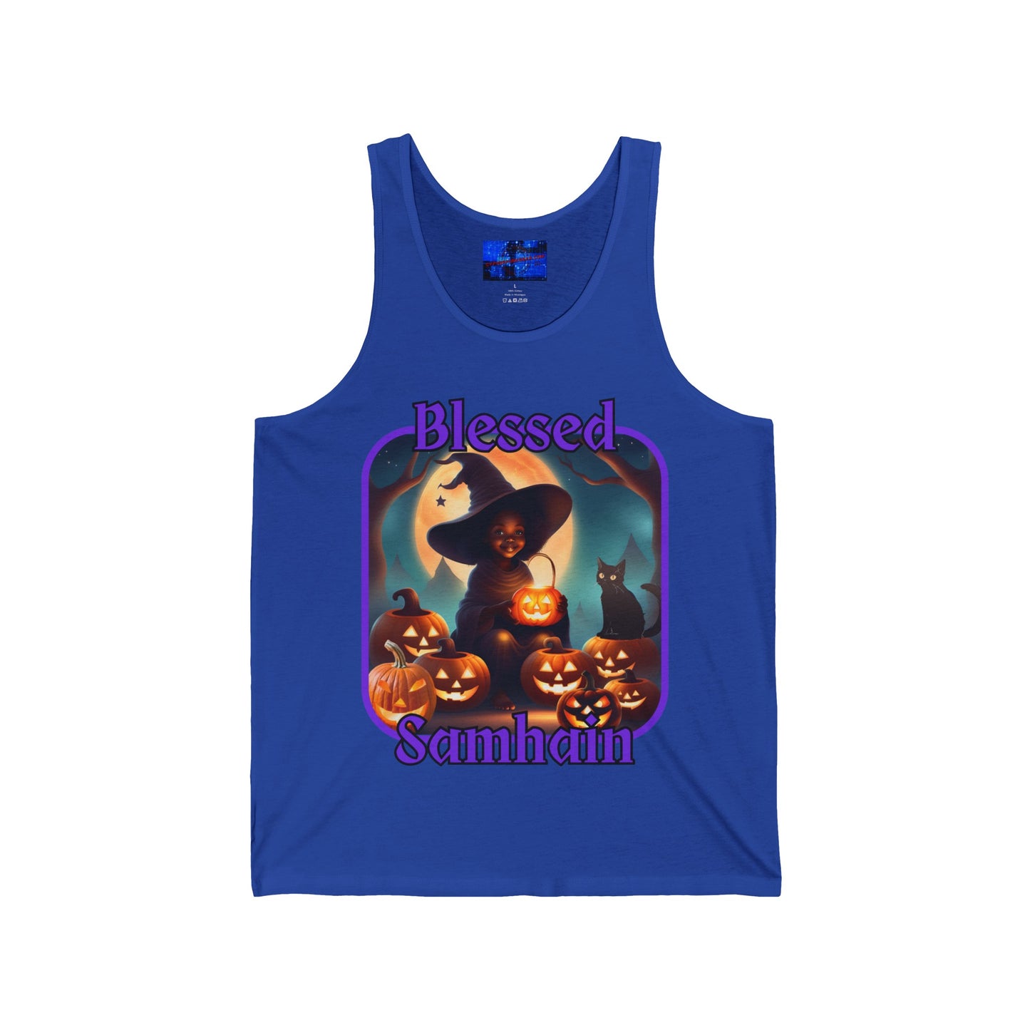 Blessed Samhain Cute Witch PRfont Unisex Jersey Tank Top by cypherpunkgear