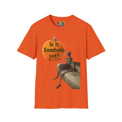 Is it Samhain yet? Skeleton's Pumpkin Light colors Unisex T-Shirt by CreepyCrafts.boo