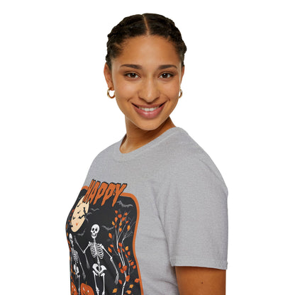 Spooktacular Skeletons of Halloween Light colors Unisex T-shirt by CreepyCrafts.boo