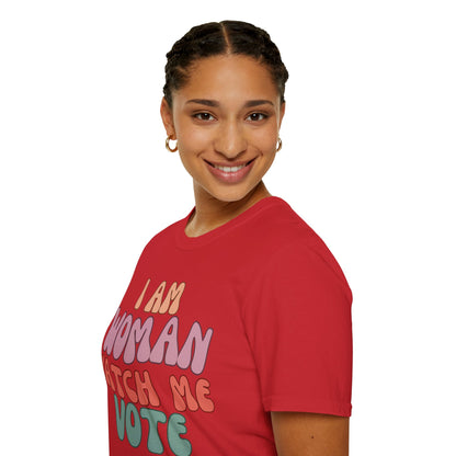 I Am Woman Watch Me Vote Light colors Unisex T-Shirt by cypherpunkgear.com