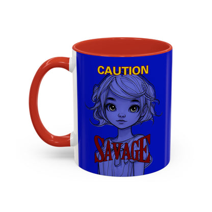 Caution, Savage Dark Blue Accent Mug by cypherpunkgear.com