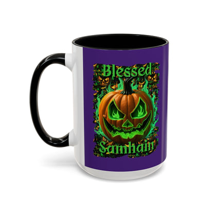 Blessed Samhain Green Jack Purple Accent Mug by CreepyCrafts.boo