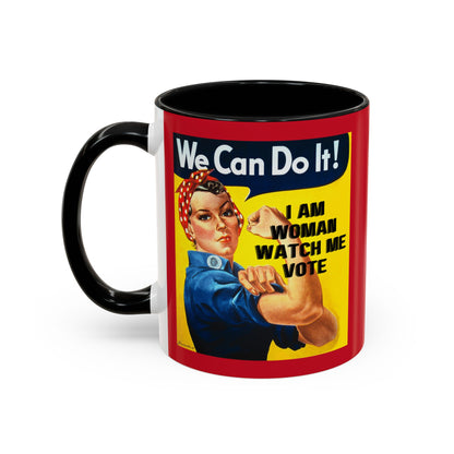 I Am Woman Watch Me Vote Rosie Red Accent Mug by cypherpunkgear.com