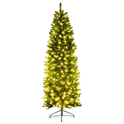 6 Feet PVC Hinged Pre-lit Artificial Fir Pencil Christmas Tree with 150 Lights