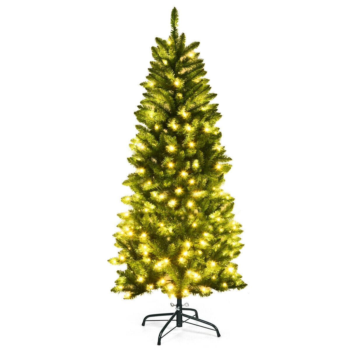 6 Feet PVC Hinged Pre-lit Artificial Fir Pencil Christmas Tree with 150 Lights