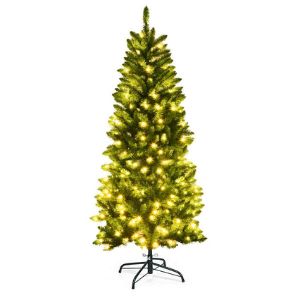 6 Feet PVC Hinged Pre-lit Artificial Fir Pencil Christmas Tree with 150 Lights