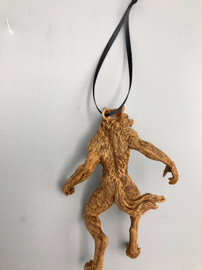 Werewolf Ornament, Brown, Hand Painted Resin Sculpture | Gothic Halloween Legendary Monster | Dark Folklore for Spooky Holiday Ornament