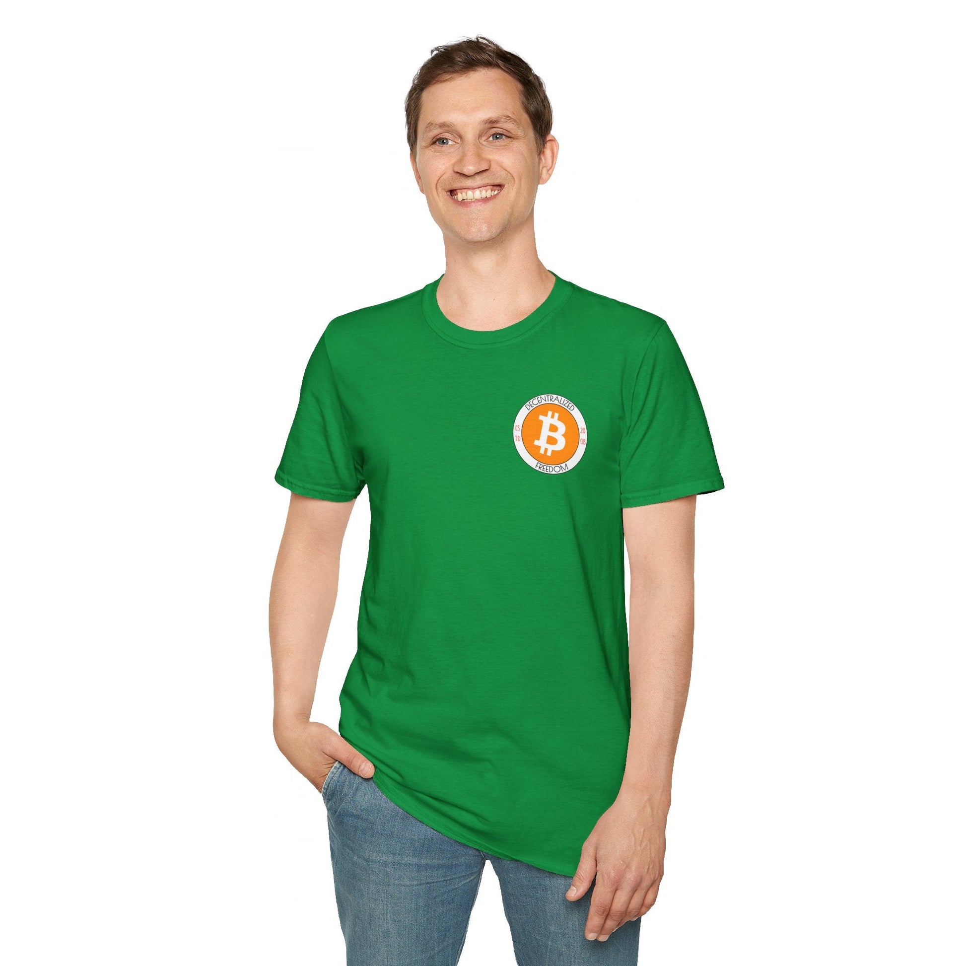 2 - sided Bitcoin (BTC) Decentralized Freedom DKcolors Unisex T-Shirt by cypherpunkgear – cypherpunkgear.com | Cypherpunk Merch