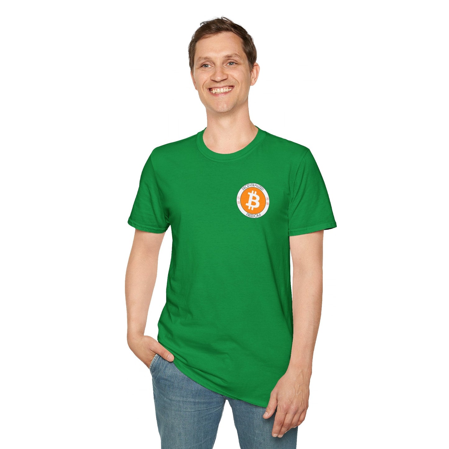 2 - sided Bitcoin (BTC) Decentralized Freedom DKcolors Unisex T-Shirt by cypherpunkgear – cypherpunkgear.com | Cypherpunk Merch