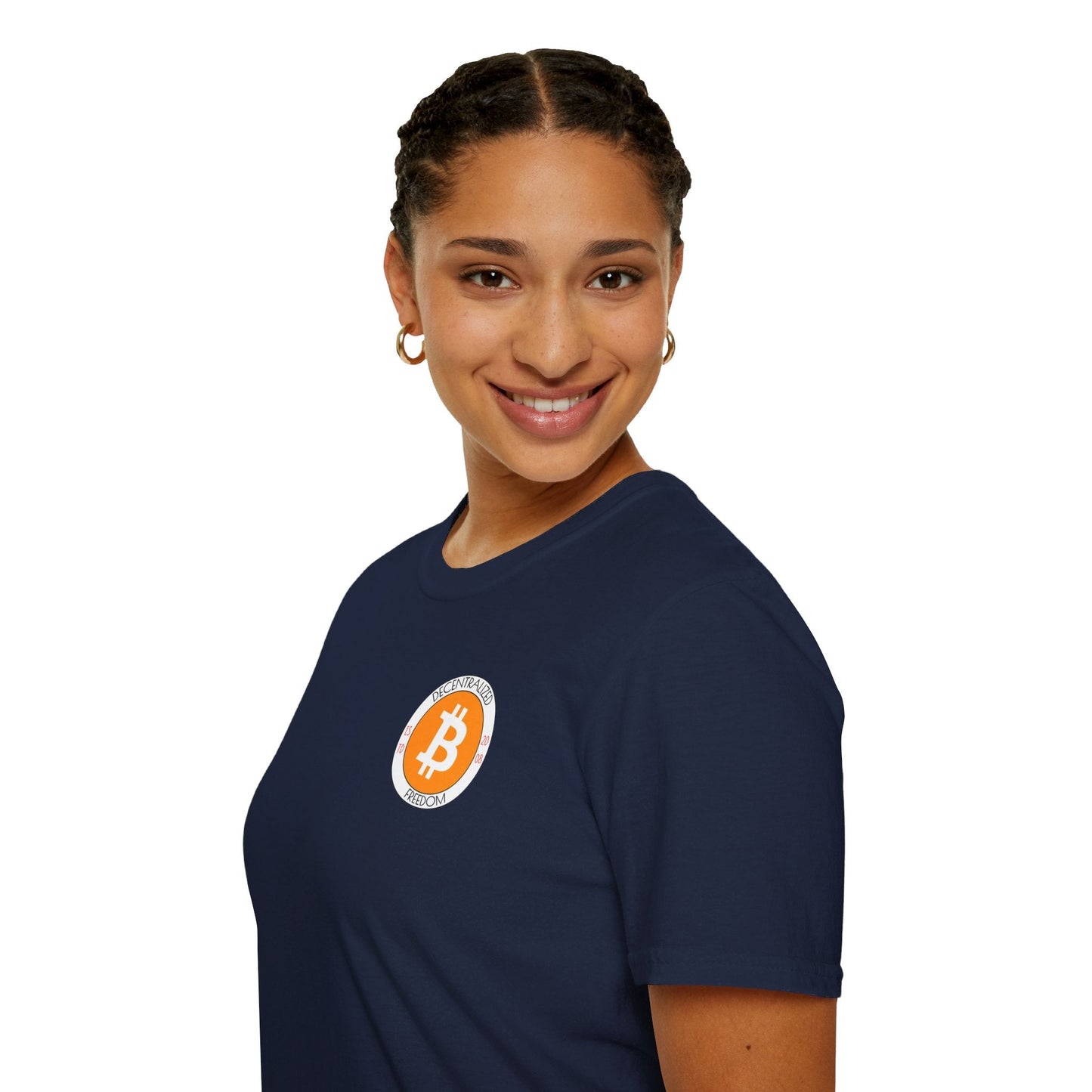 2 - sided Bitcoin (BTC) Decentralized Freedom DKcolors Unisex T-Shirt by cypherpunkgear – cypherpunkgear.com | Cypherpunk Merch