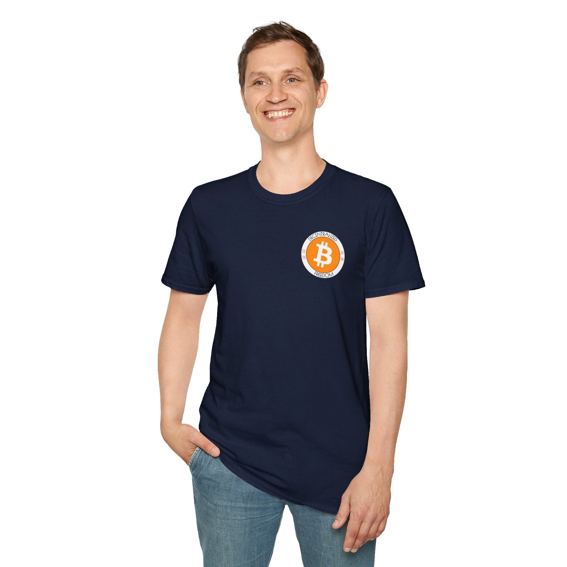 2 - sided Bitcoin (BTC) Decentralized Freedom DKcolors Unisex T-Shirt by cypherpunkgear – cypherpunkgear.com | Cypherpunk Merch