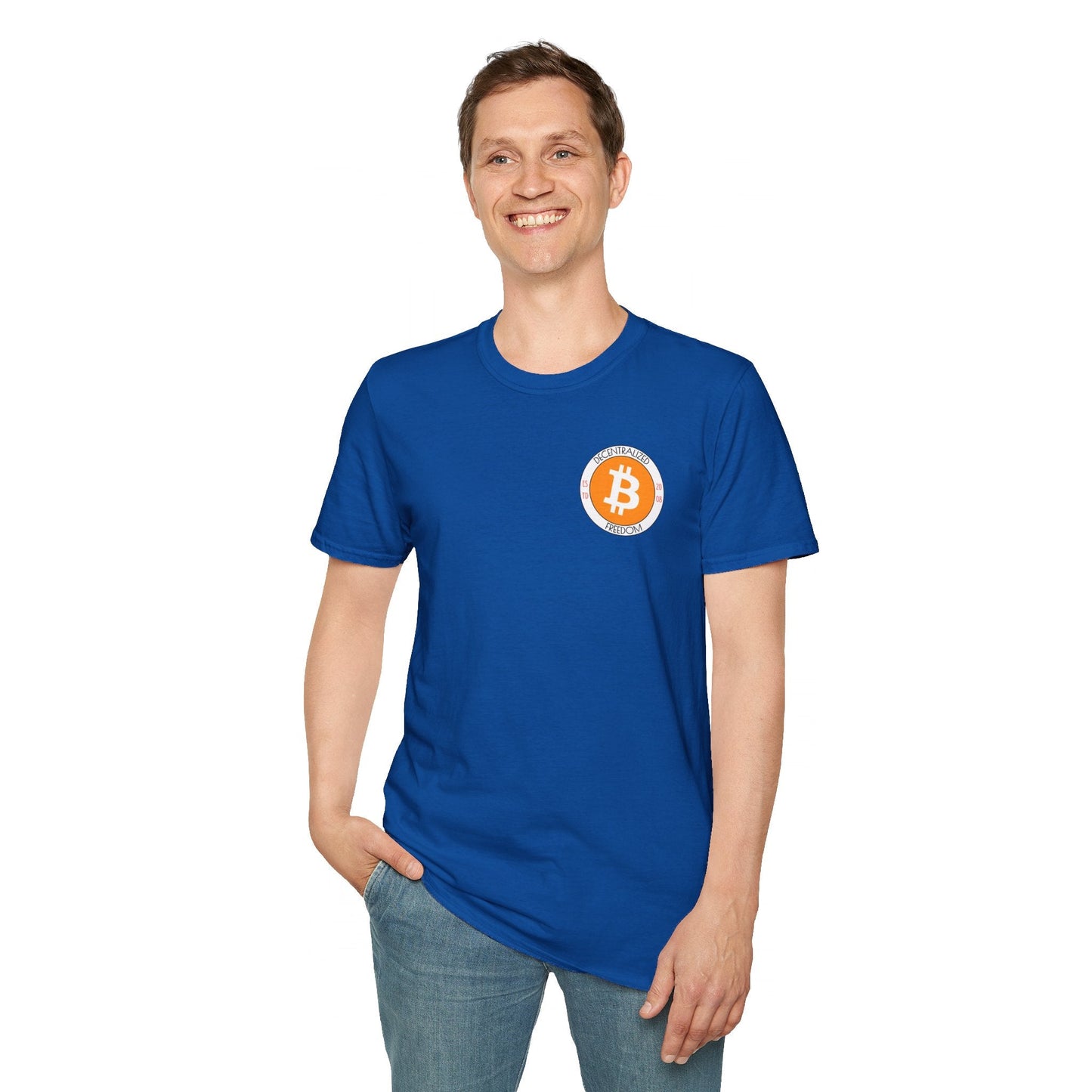 2 - sided Bitcoin (BTC) Decentralized Freedom DKcolors Unisex T-Shirt by cypherpunkgear – cypherpunkgear.com | Cypherpunk Merch