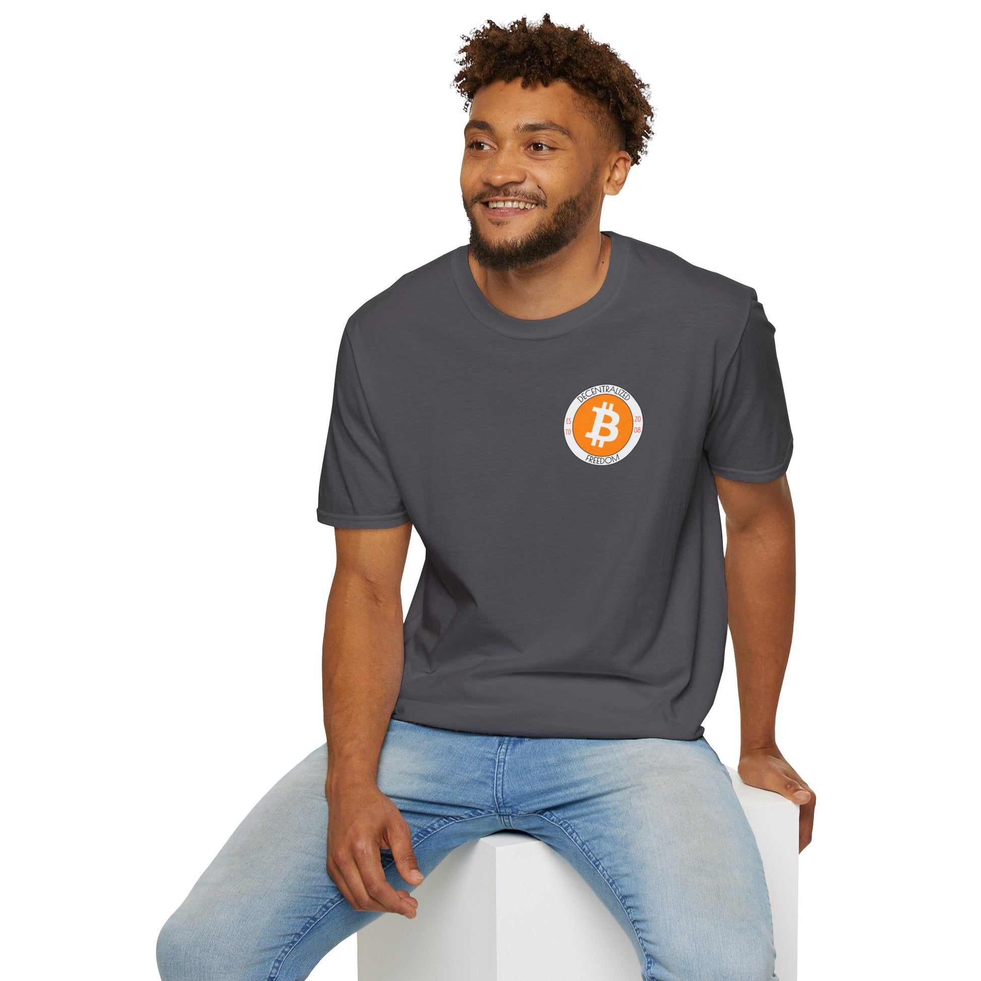 2 - sided Bitcoin (BTC) Decentralized Freedom DKcolors Unisex T-Shirt by cypherpunkgear – cypherpunkgear.com | Cypherpunk Merch