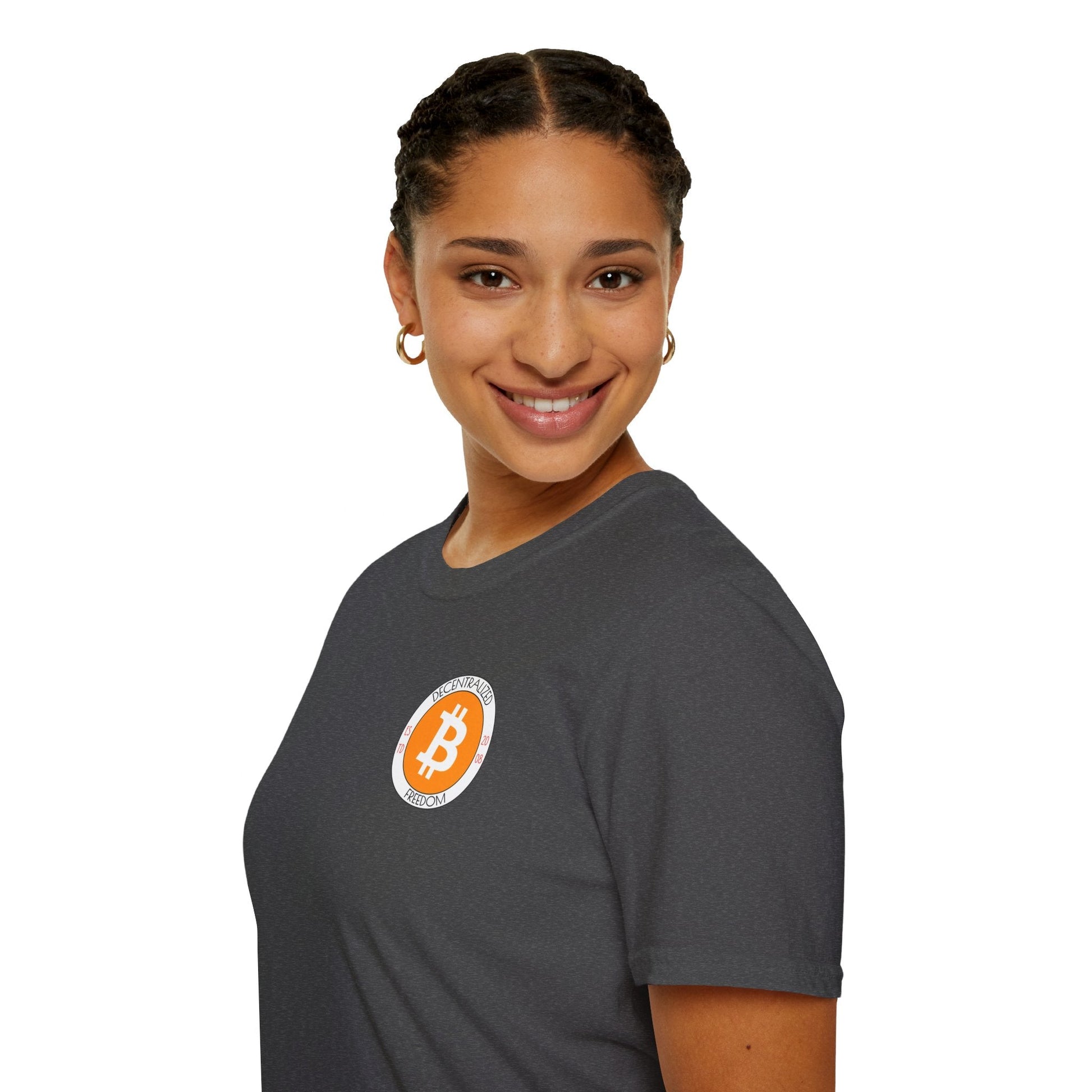 2 - sided Bitcoin (BTC) Decentralized Freedom DKcolors Unisex T-Shirt by cypherpunkgear – cypherpunkgear.com | Cypherpunk Merch