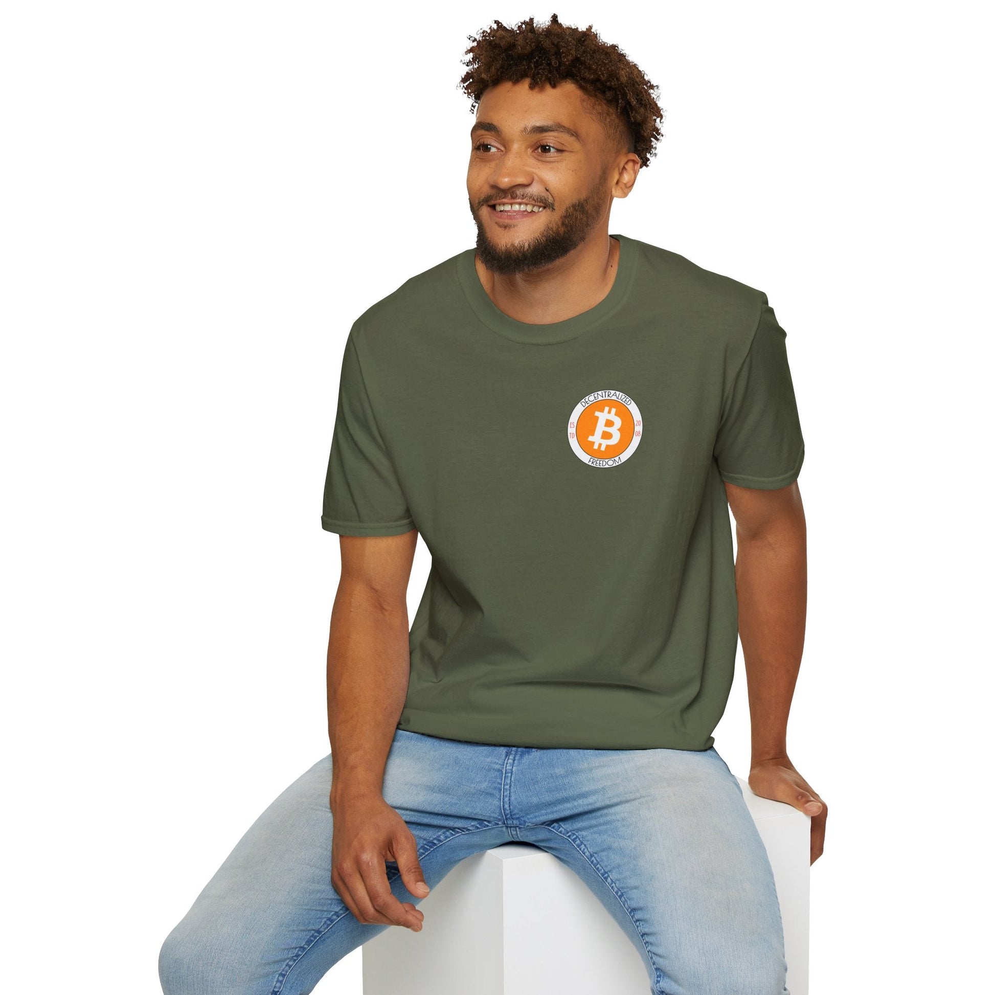 2 - sided Bitcoin (BTC) Decentralized Freedom DKcolors Unisex T-Shirt by cypherpunkgear – cypherpunkgear.com | Cypherpunk Merch