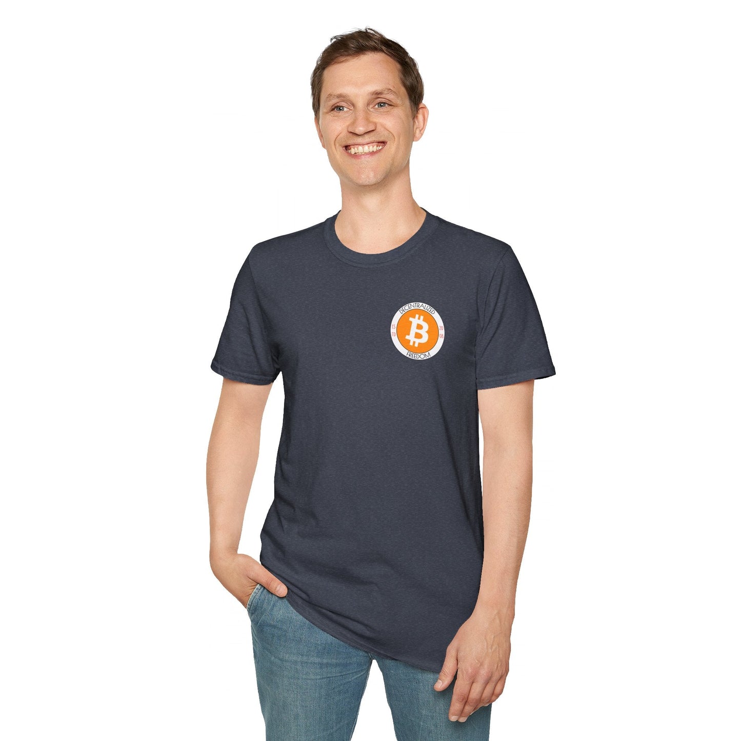 2 - sided Bitcoin (BTC) Decentralized Freedom DKcolors Unisex T-Shirt by cypherpunkgear – cypherpunkgear.com | Cypherpunk Merch