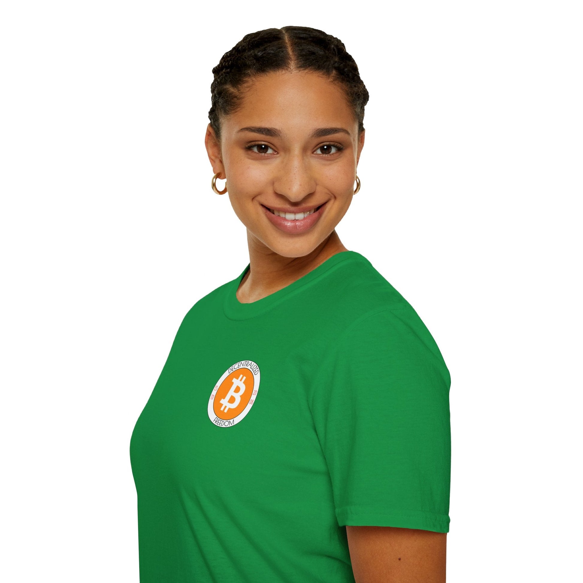 2 - sided Bitcoin (BTC) Decentralized Freedom DKcolors Unisex T-Shirt by cypherpunkgear – cypherpunkgear.com | Cypherpunk Merch