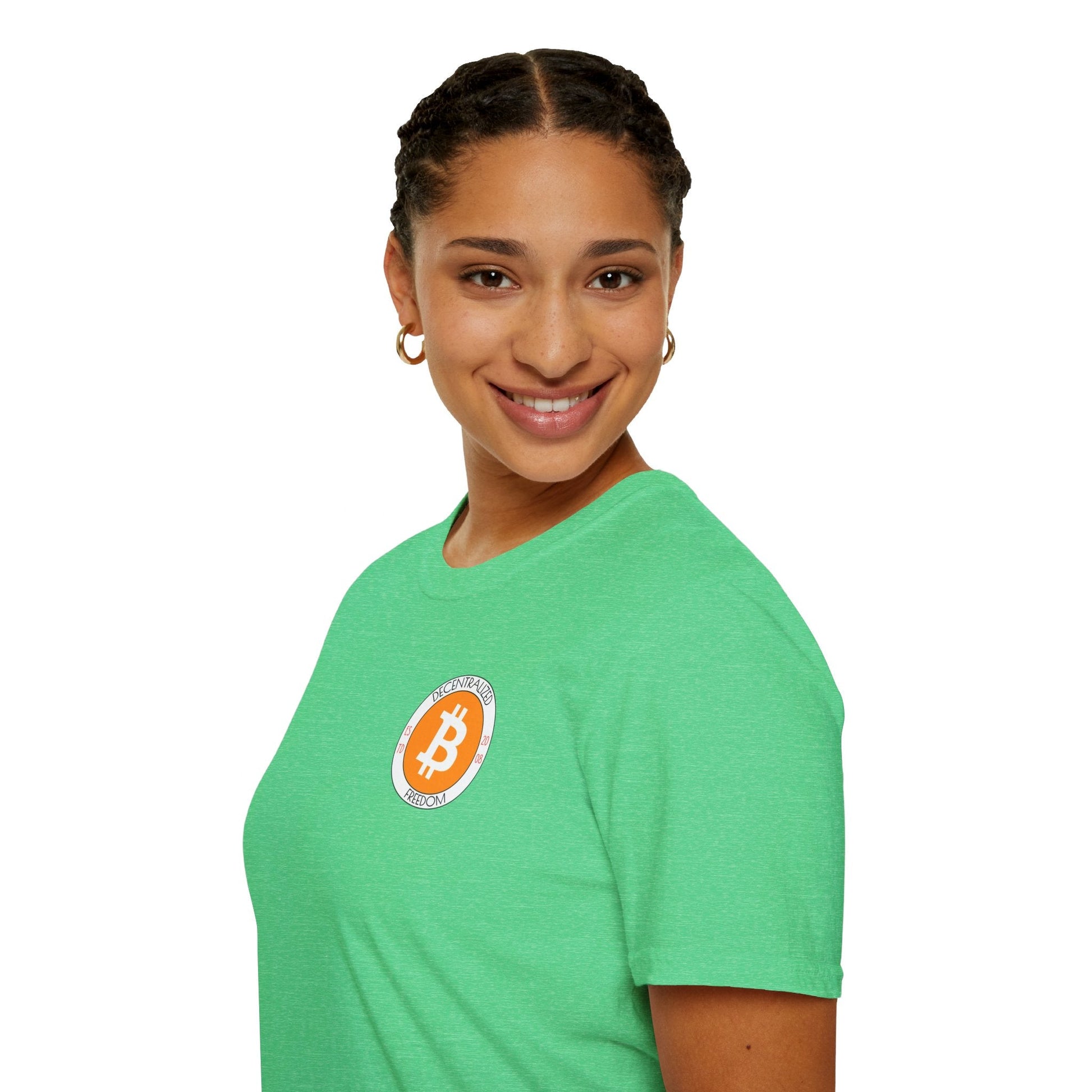 2 - sided Bitcoin (BTC) Decentralized Freedom DKcolors Unisex T-Shirt by cypherpunkgear – cypherpunkgear.com | Cypherpunk Merch