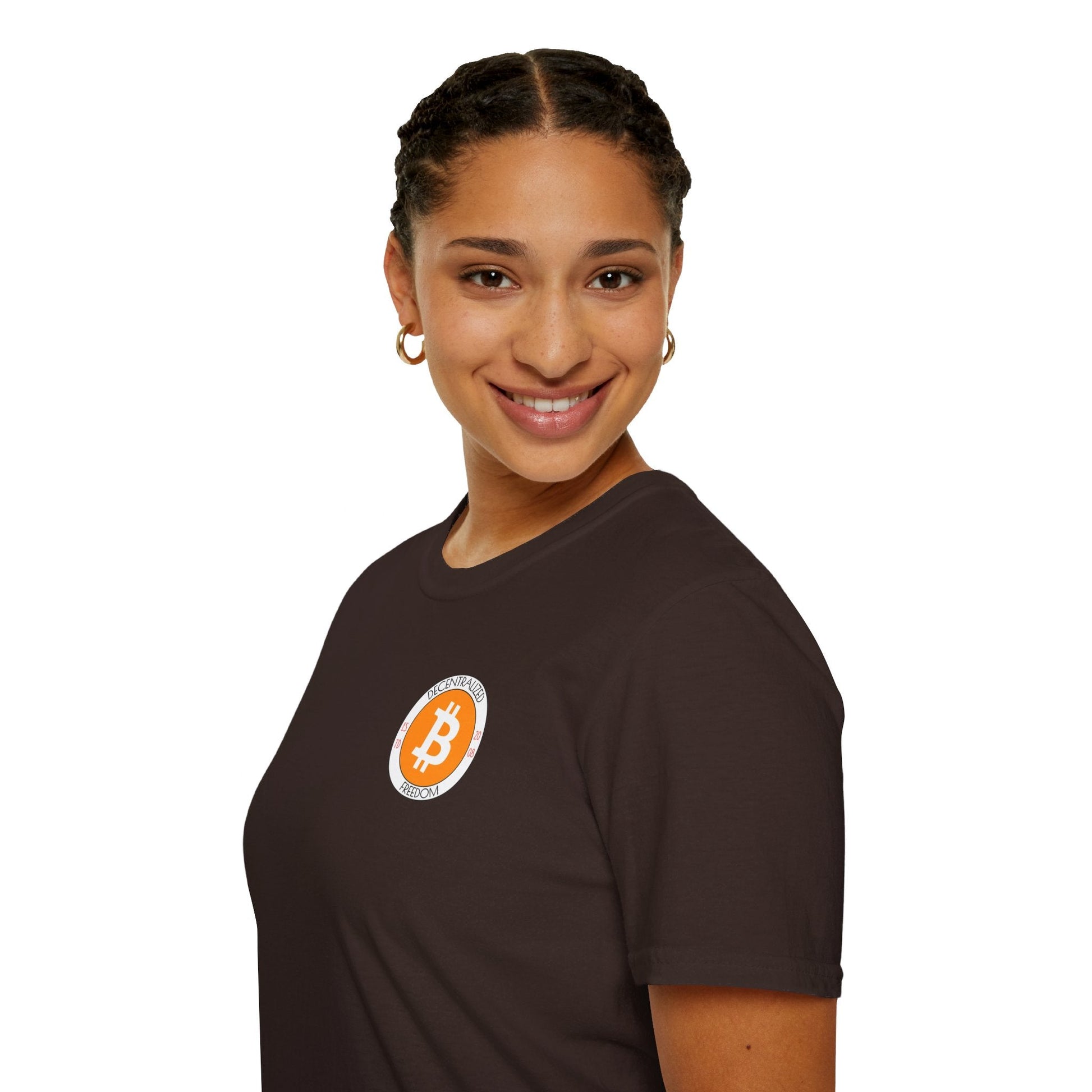2 - sided Bitcoin (BTC) Decentralized Freedom DKcolors Unisex T-Shirt by cypherpunkgear – cypherpunkgear.com | Cypherpunk Merch