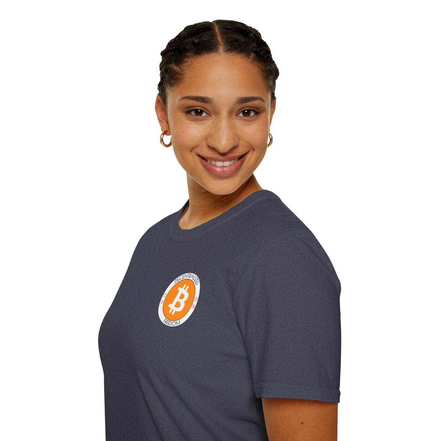 2 - sided Bitcoin (BTC) Decentralized Freedom DKcolors Unisex T-Shirt by cypherpunkgear – cypherpunkgear.com | Cypherpunk Merch