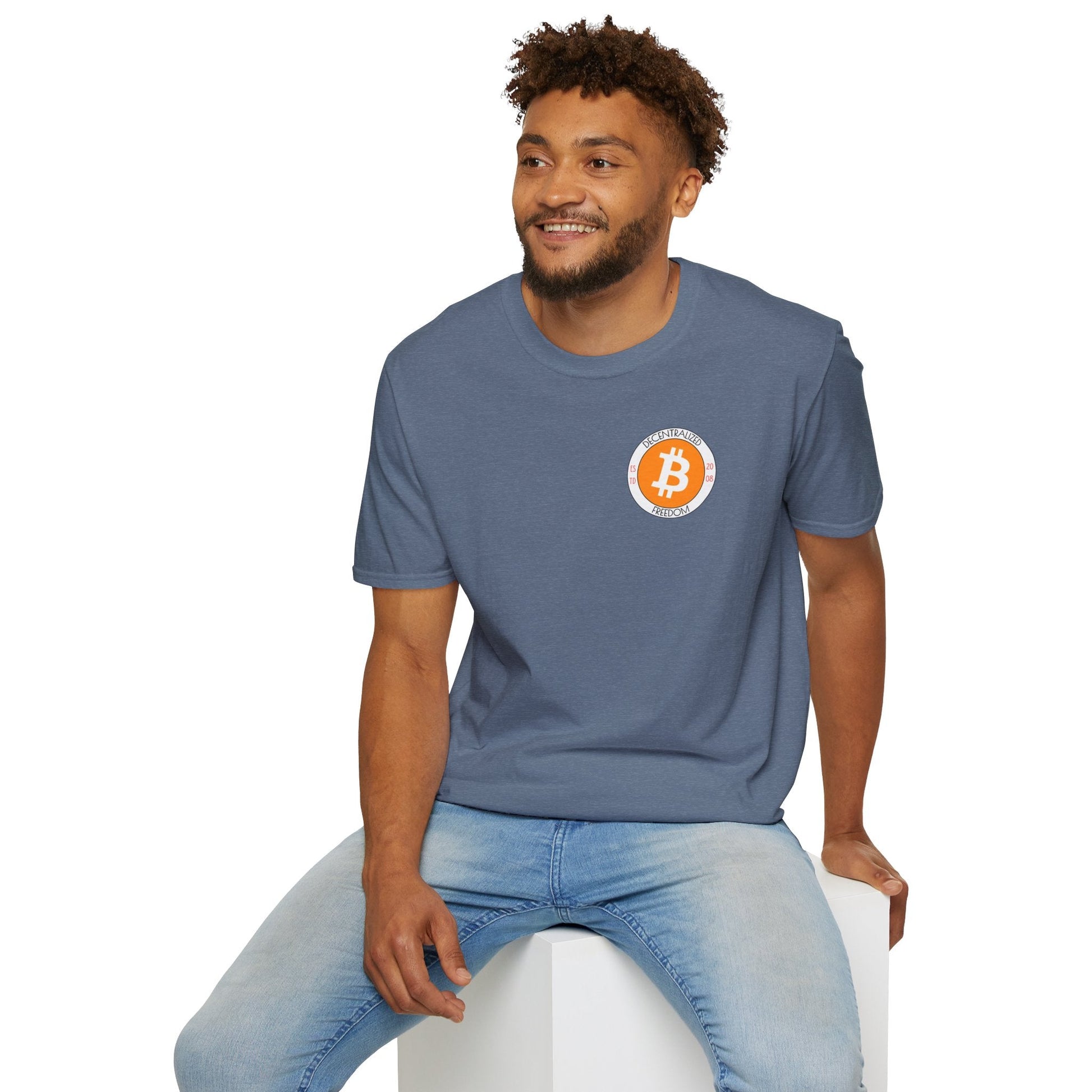 2 - sided Bitcoin (BTC) Decentralized Freedom DKcolors Unisex T-Shirt by cypherpunkgear – cypherpunkgear.com | Cypherpunk Merch