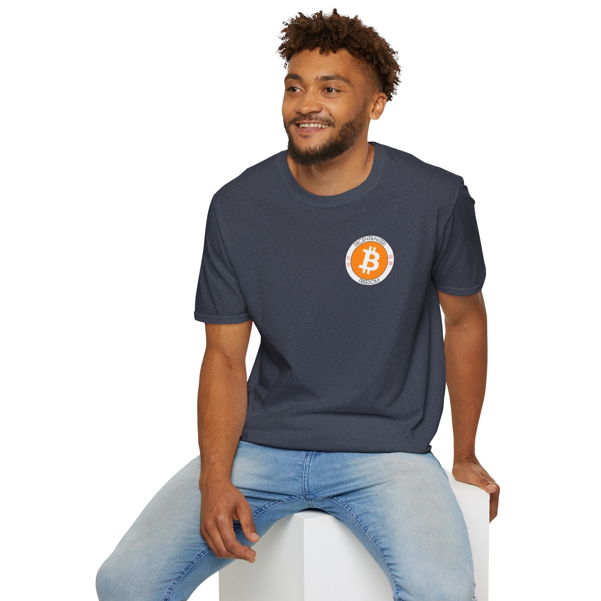2 - sided Bitcoin (BTC) Decentralized Freedom DKcolors Unisex T-Shirt by cypherpunkgear – cypherpunkgear.com | Cypherpunk Merch