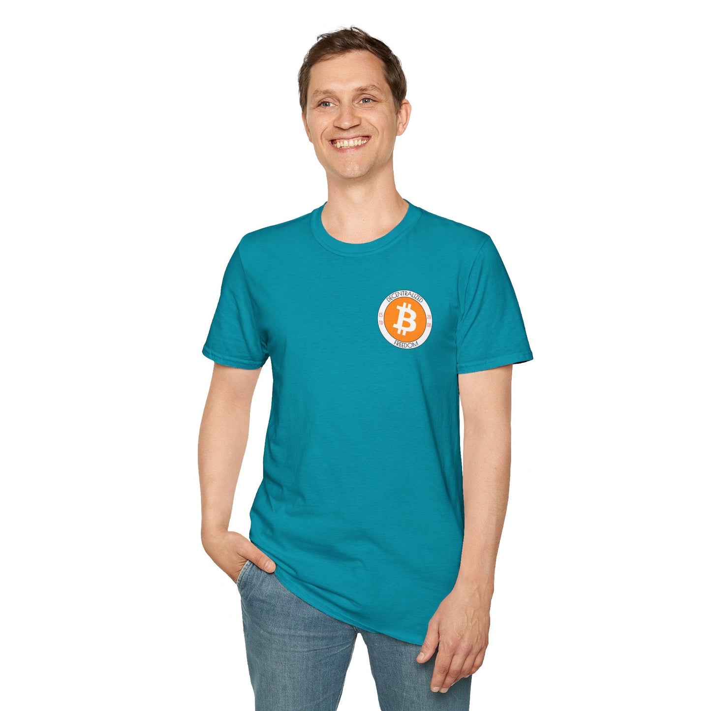 2 - sided Bitcoin (BTC) Decentralized Freedom DKcolors Unisex T-Shirt by cypherpunkgear – cypherpunkgear.com | Cypherpunk Merch