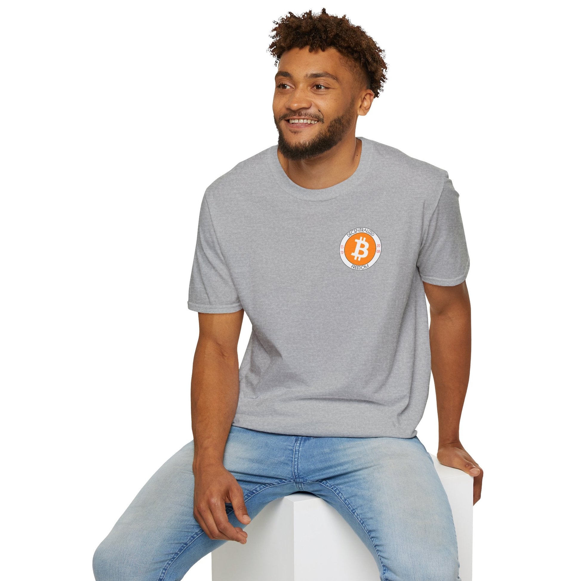 2 - sided Bitcoin (BTC) Decentralized Freedom LTcolors Unisex T-Shirt by cypherpunkgear – cypherpunkgear.com | Cypherpunk Merch