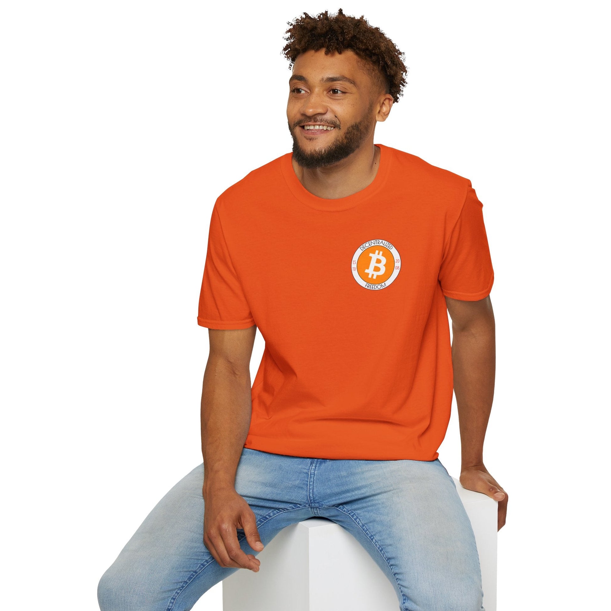 2 - sided Bitcoin (BTC) Decentralized Freedom LTcolors Unisex T-Shirt by cypherpunkgear – cypherpunkgear.com | Cypherpunk Merch