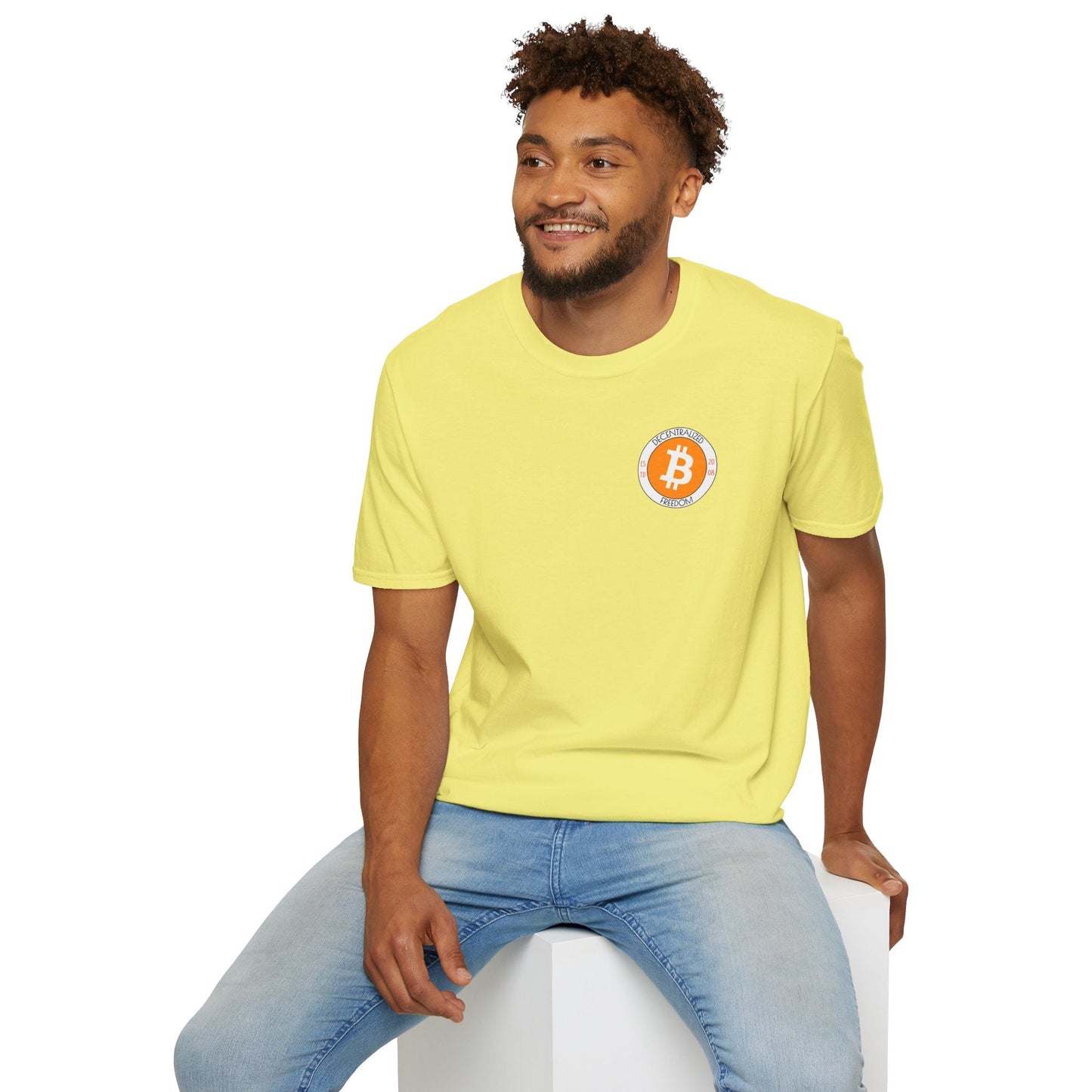 2 - sided Bitcoin (BTC) Decentralized Freedom LTcolors Unisex T-Shirt by cypherpunkgear – cypherpunkgear.com | Cypherpunk Merch