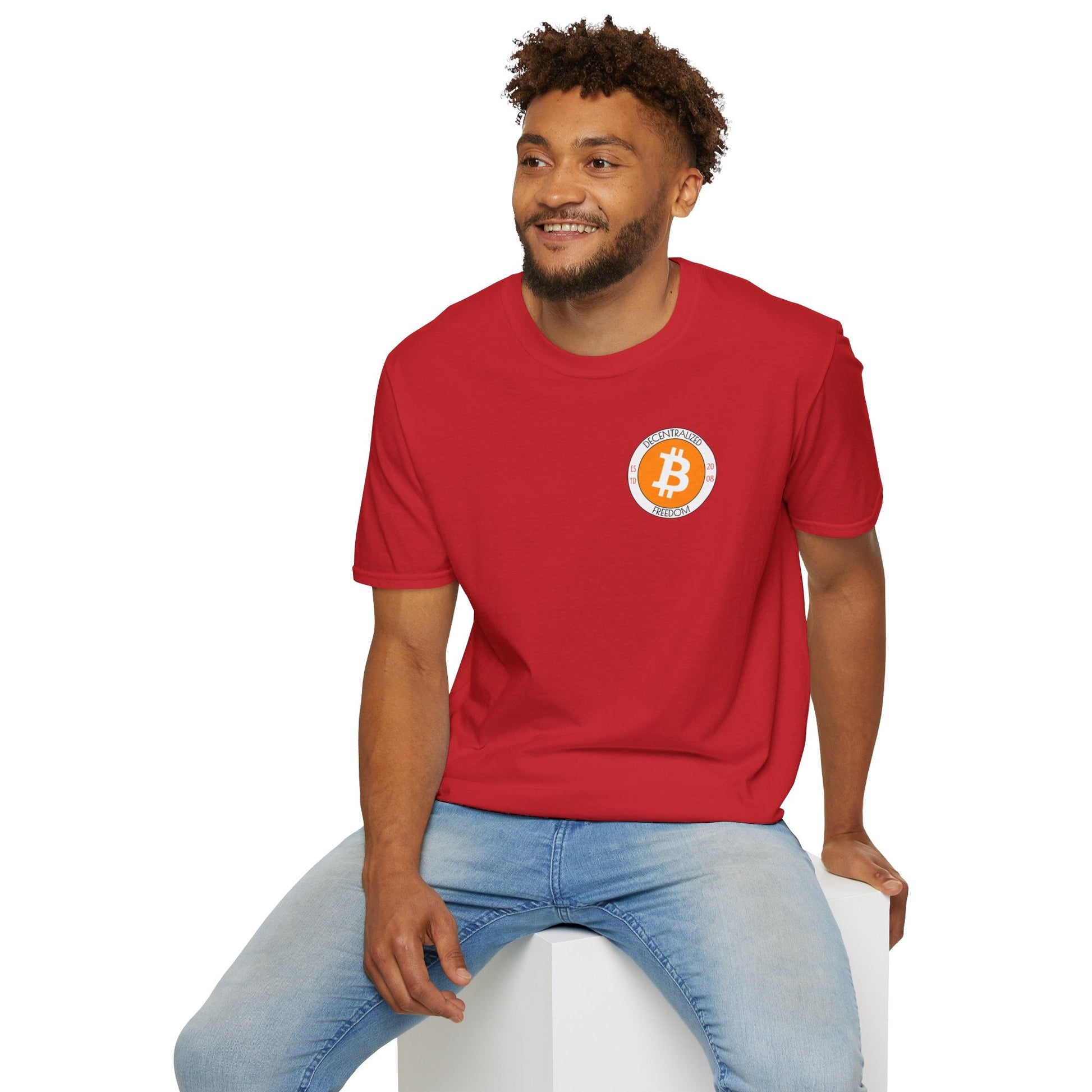 2 - sided Bitcoin (BTC) Decentralized Freedom LTcolors Unisex T-Shirt by cypherpunkgear – cypherpunkgear.com | Cypherpunk Merch