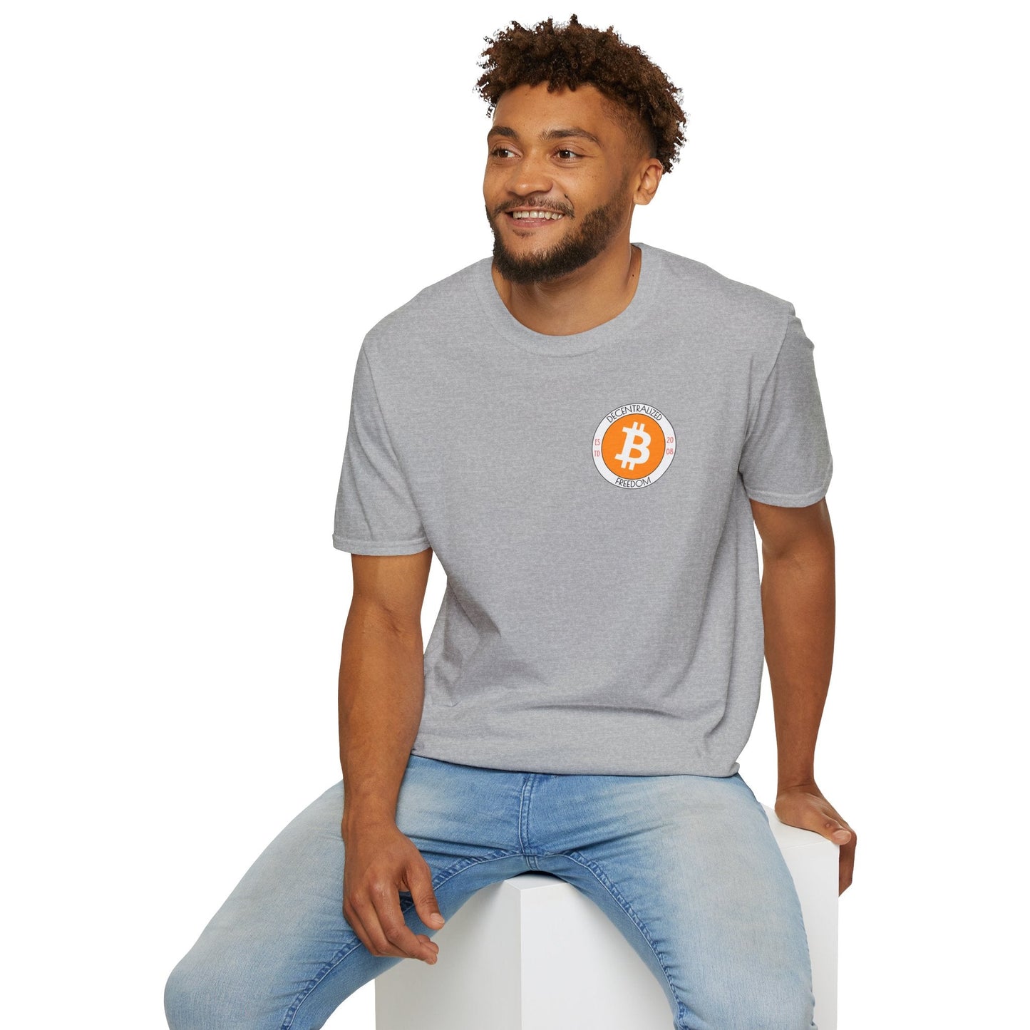 2 - sided Bitcoin (BTC) Decentralized Freedom LTcolors Unisex T-Shirt by cypherpunkgear – cypherpunkgear.com | Cypherpunk Merch