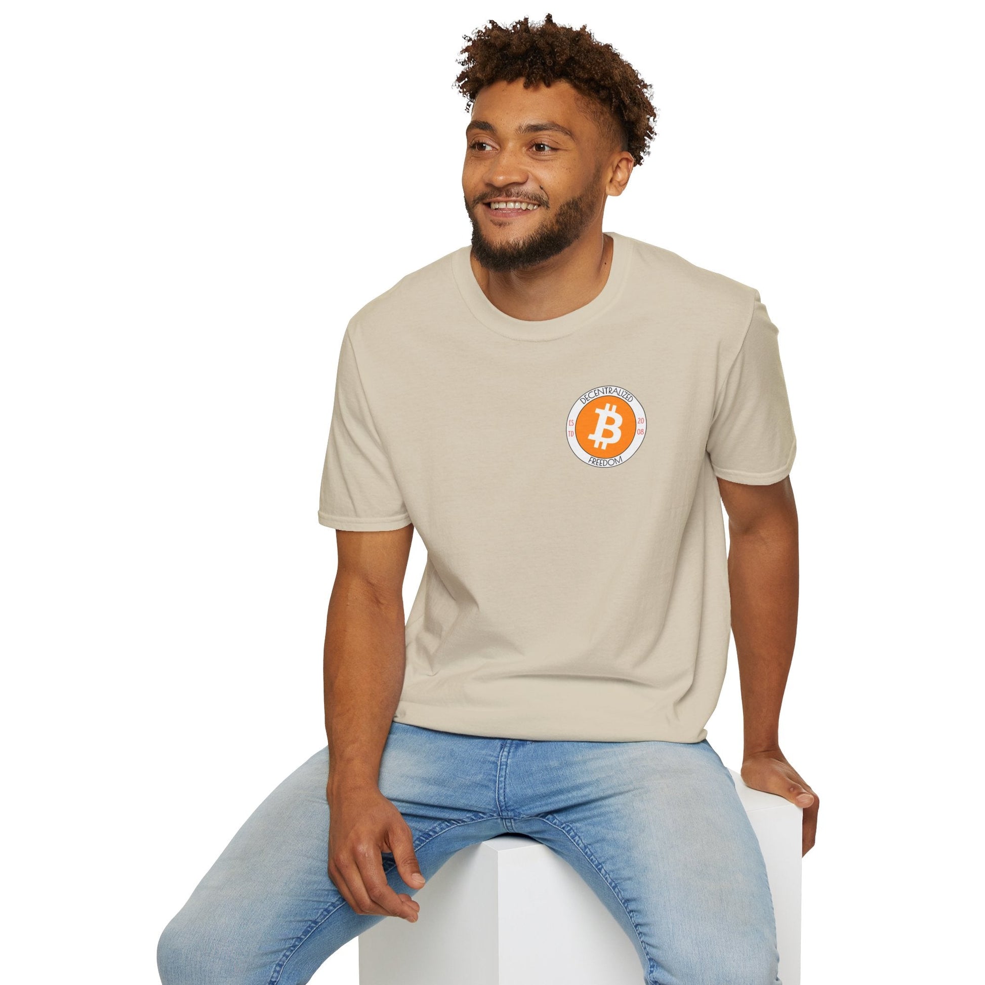 2 - sided Bitcoin (BTC) Decentralized Freedom LTcolors Unisex T-Shirt by cypherpunkgear – cypherpunkgear.com | Cypherpunk Merch