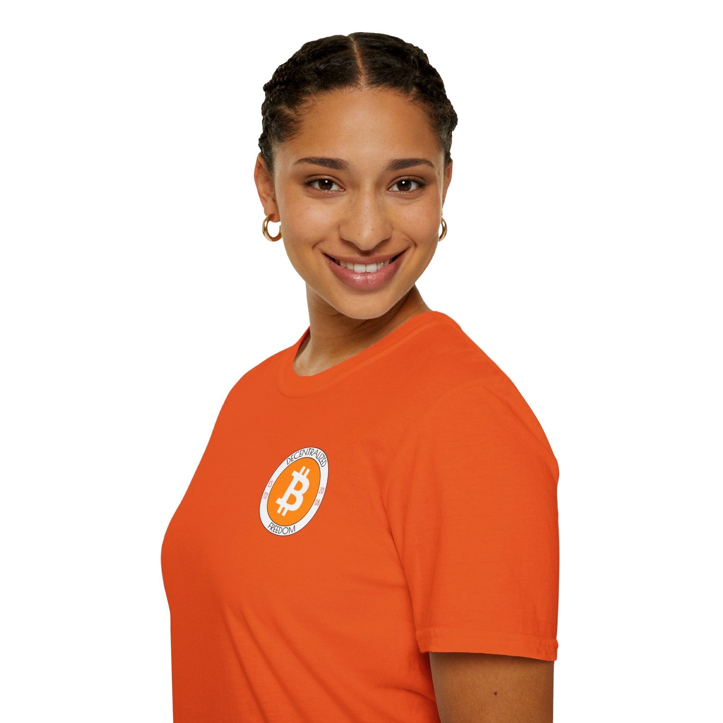 2 - sided Bitcoin (BTC) Decentralized Freedom LTcolors Unisex T-Shirt by cypherpunkgear – cypherpunkgear.com | Cypherpunk Merch