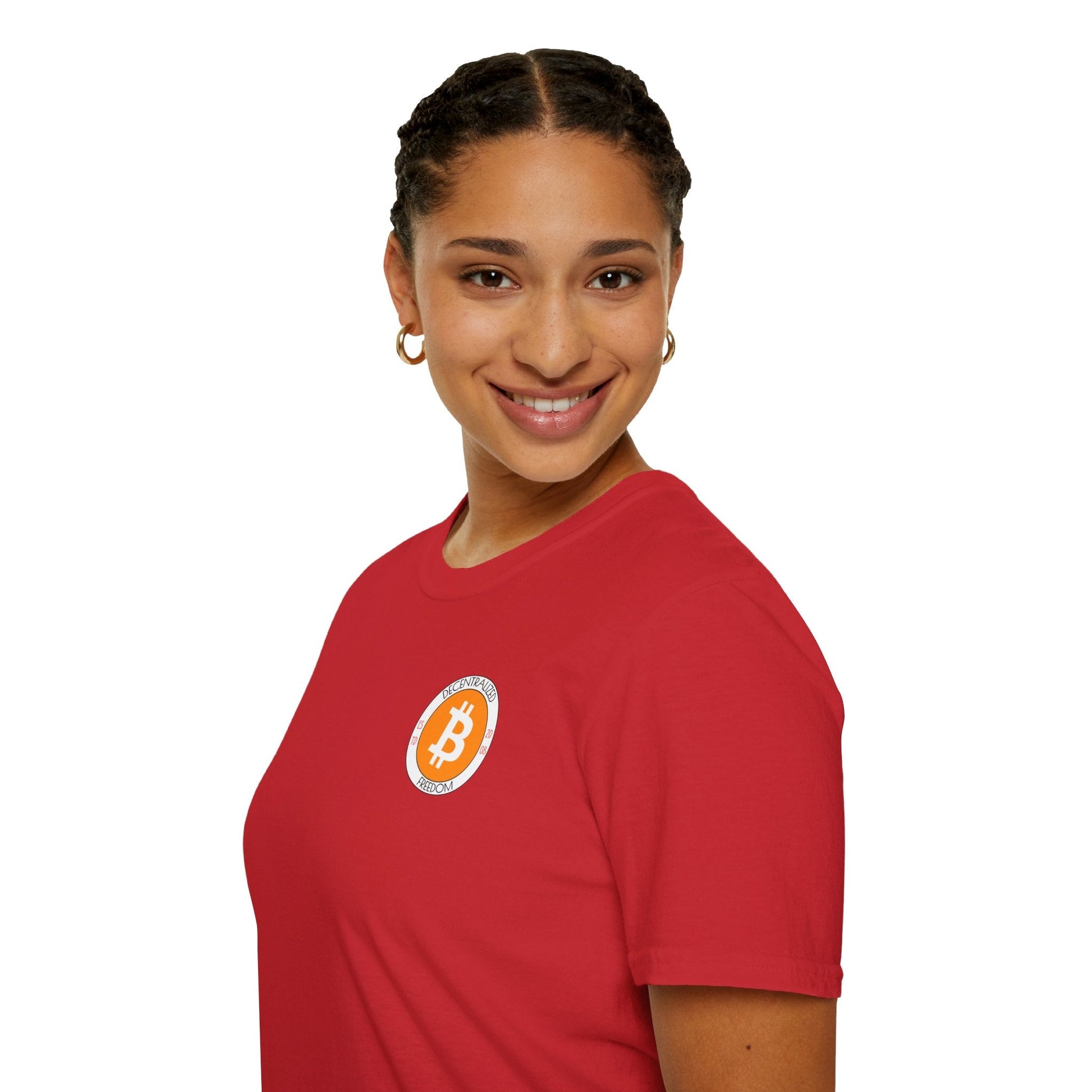 2 - sided Bitcoin (BTC) Decentralized Freedom LTcolors Unisex T-Shirt by cypherpunkgear – cypherpunkgear.com | Cypherpunk Merch