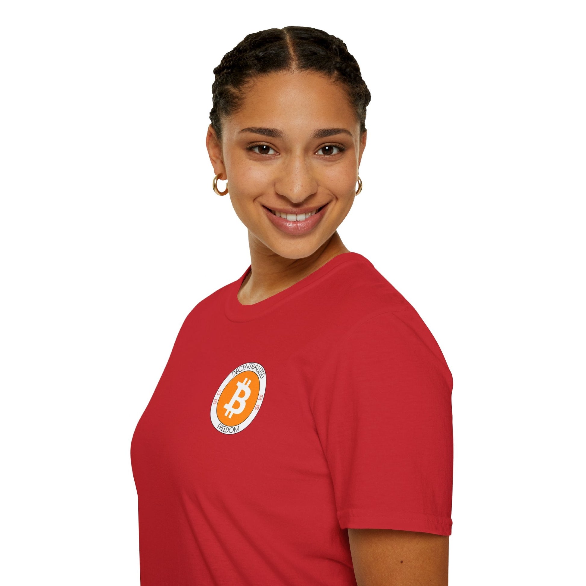 2 - sided Bitcoin (BTC) Decentralized Freedom LTcolors Unisex T-Shirt by cypherpunkgear – cypherpunkgear.com | Cypherpunk Merch