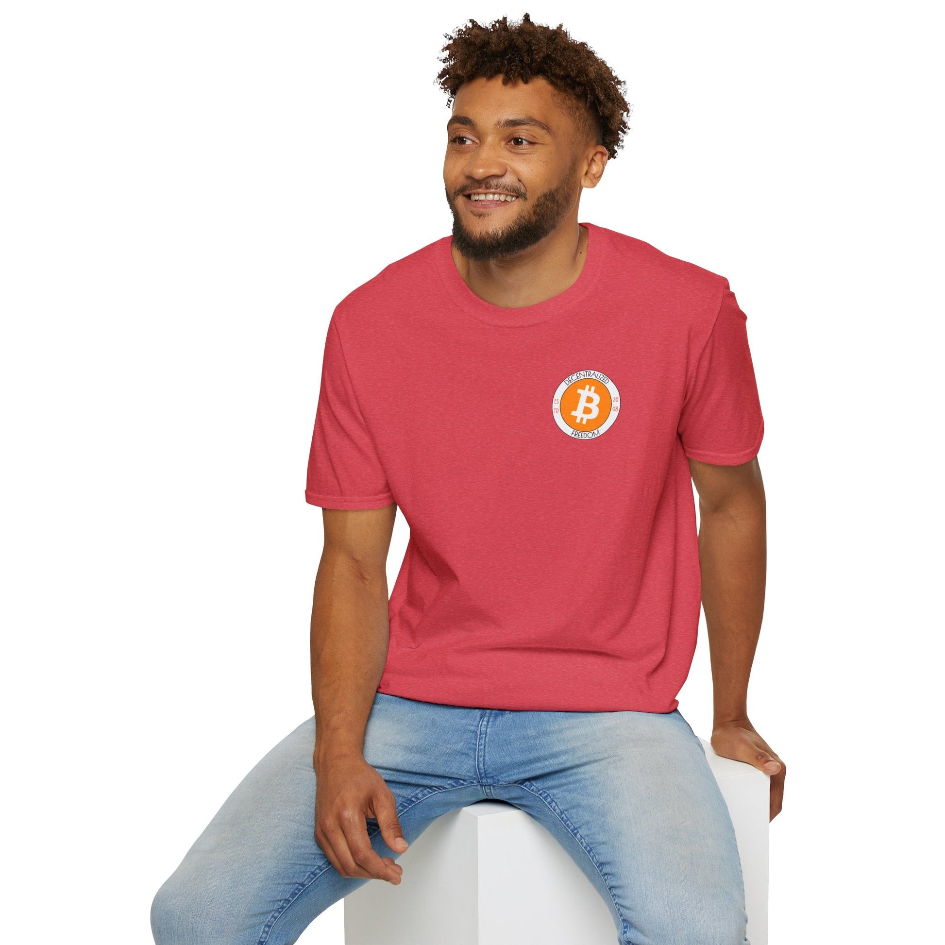 2 - sided Bitcoin (BTC) Decentralized Freedom LTcolors Unisex T-Shirt by cypherpunkgear – cypherpunkgear.com | Cypherpunk Merch