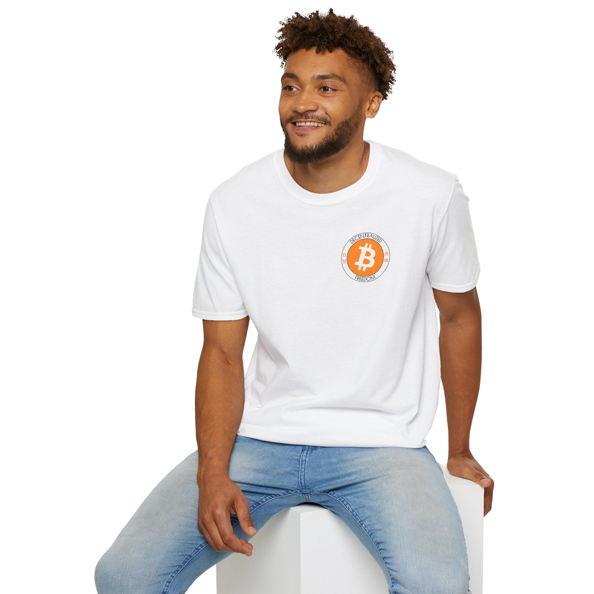2 - sided Bitcoin (BTC) Decentralized Freedom LTcolors Unisex T-Shirt by cypherpunkgear – cypherpunkgear.com | Cypherpunk Merch
