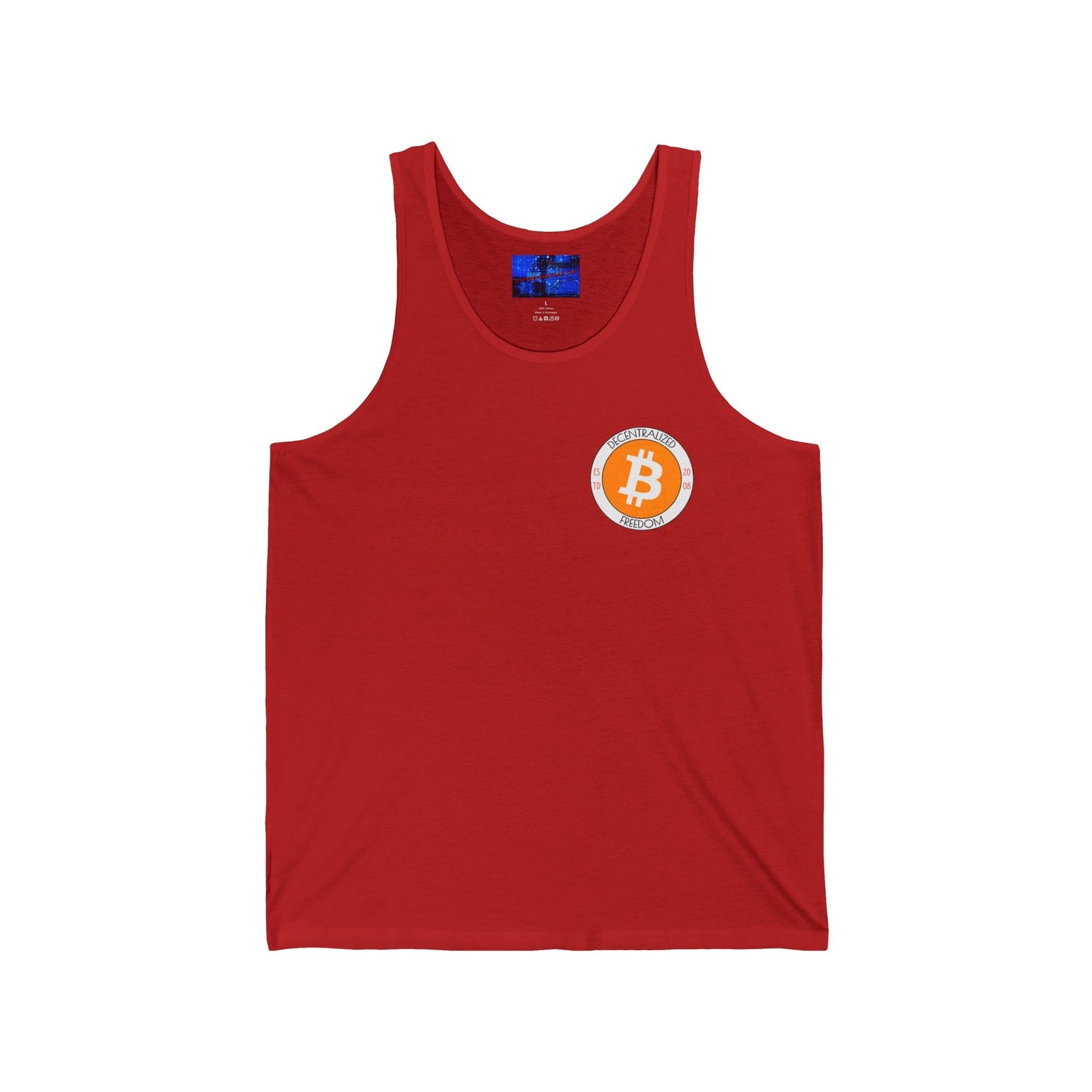 2 - sided Bitcoin (BTC) Freedom Unisex Jersey Tank Top by cypherpunkgear – cypherpunkgear.com | Cypherpunk Merch