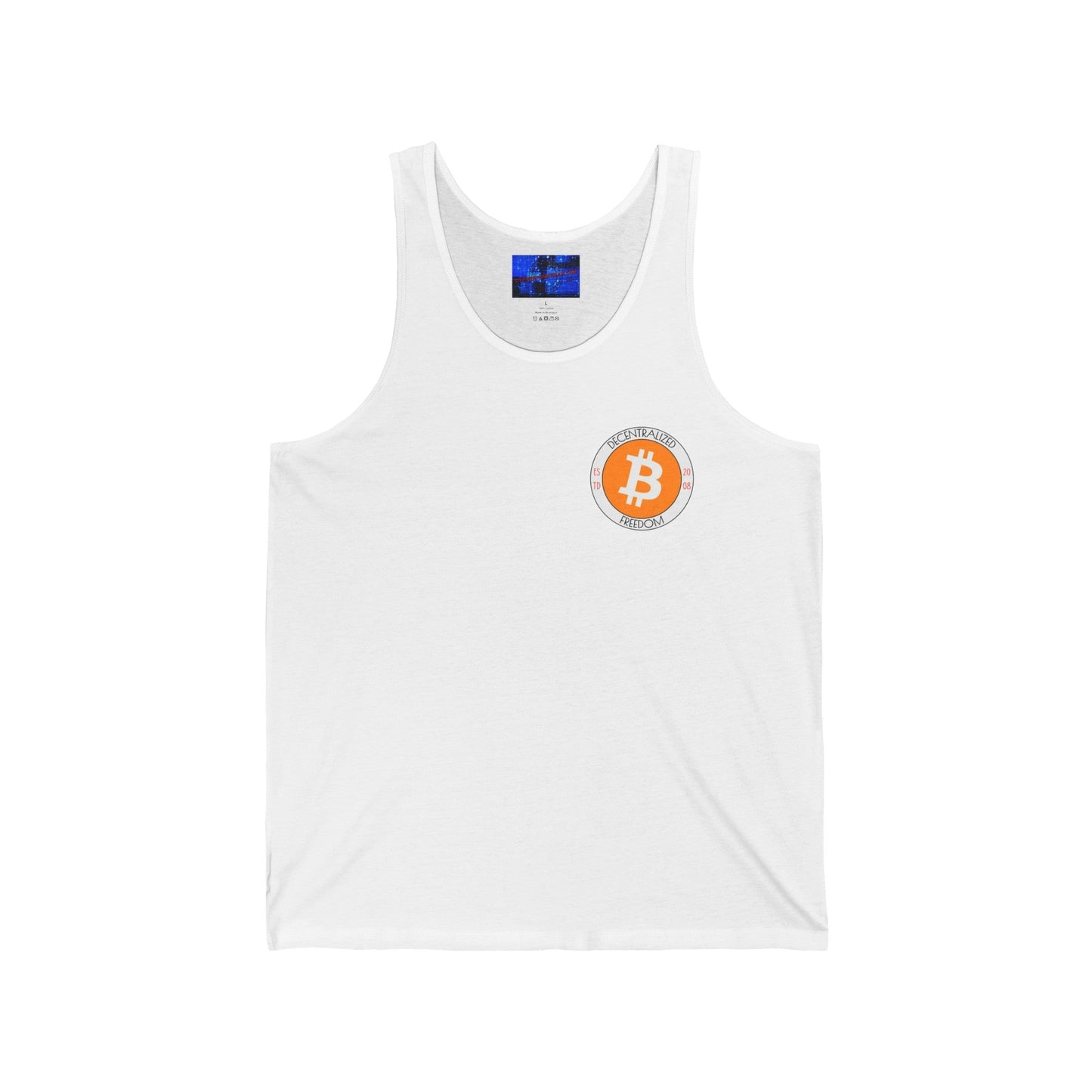 2 - sided Bitcoin (BTC) Freedom Unisex Jersey Tank Top by cypherpunkgear – cypherpunkgear.com | Cypherpunk Merch